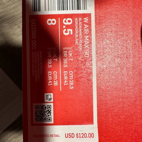 9.5 W Air Max 90 Black/White Leather and suede - Picture 1 of 5